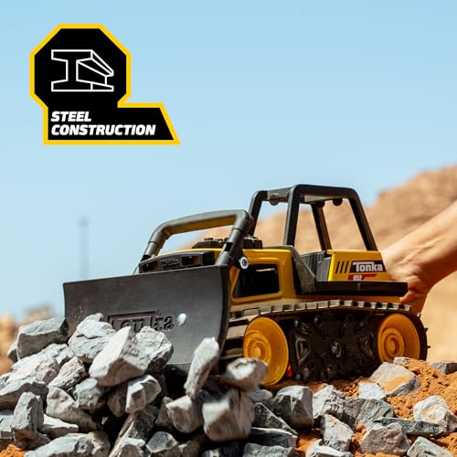 Tonka Steel Classics Bulldozer – Real Steel Construction Toy Truck for Kids Ages 3+