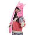 TONWHAR Cartoon Animal Hood Hoodie Hat with Attached Scarf and Mittens for Girls