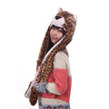 TONWHAR Cartoon Animal Hood Hoodie Hat with Attached Scarf and Mittens – Soft Plush Fleece One Size for Kids and Adults