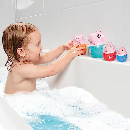 Toomies Peppa Pig Nesting Family – 4 Characters, Bath Pourers & Rattle Toy for Toddlers 18M+
