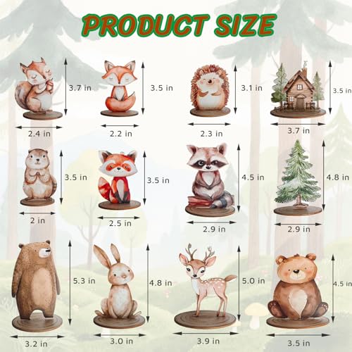 Toosunny 12-Piece Woodland Animal Figurines Set – Rustic Wooden Table Signs for Forest-Themed Party Centerpieces, Baby Shower, Birthday, Camping