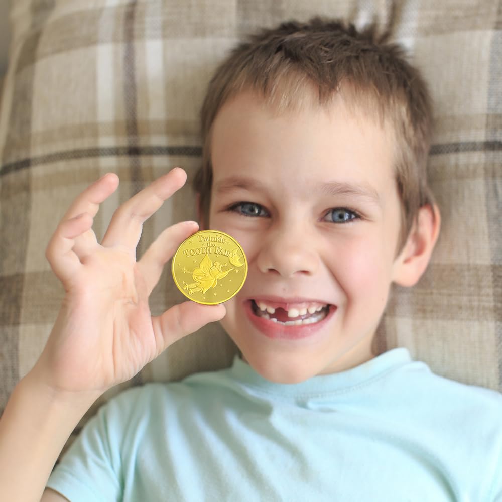 Tooth Fairy Coins – 8 Pack Golden Zinc Alloy Keepsakes for Lost Tooth Kids