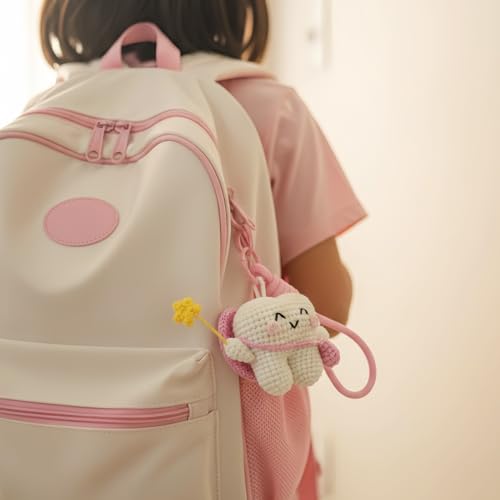 Tooth Fairy Crochet Plush with Detachable Tooth Pouch & Key Ring – Pink