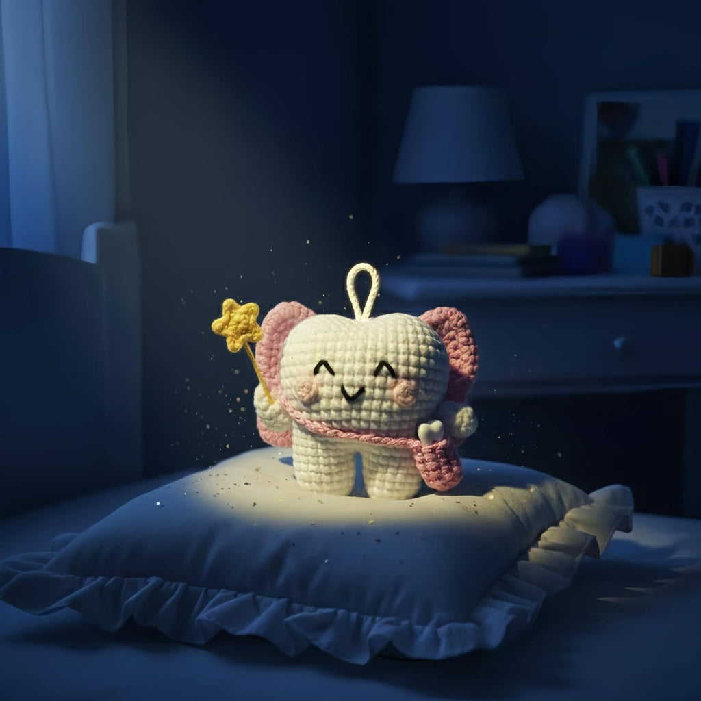 Tooth Fairy Crochet Plush with Detachable Tooth Pouch & Key Ring – Pink