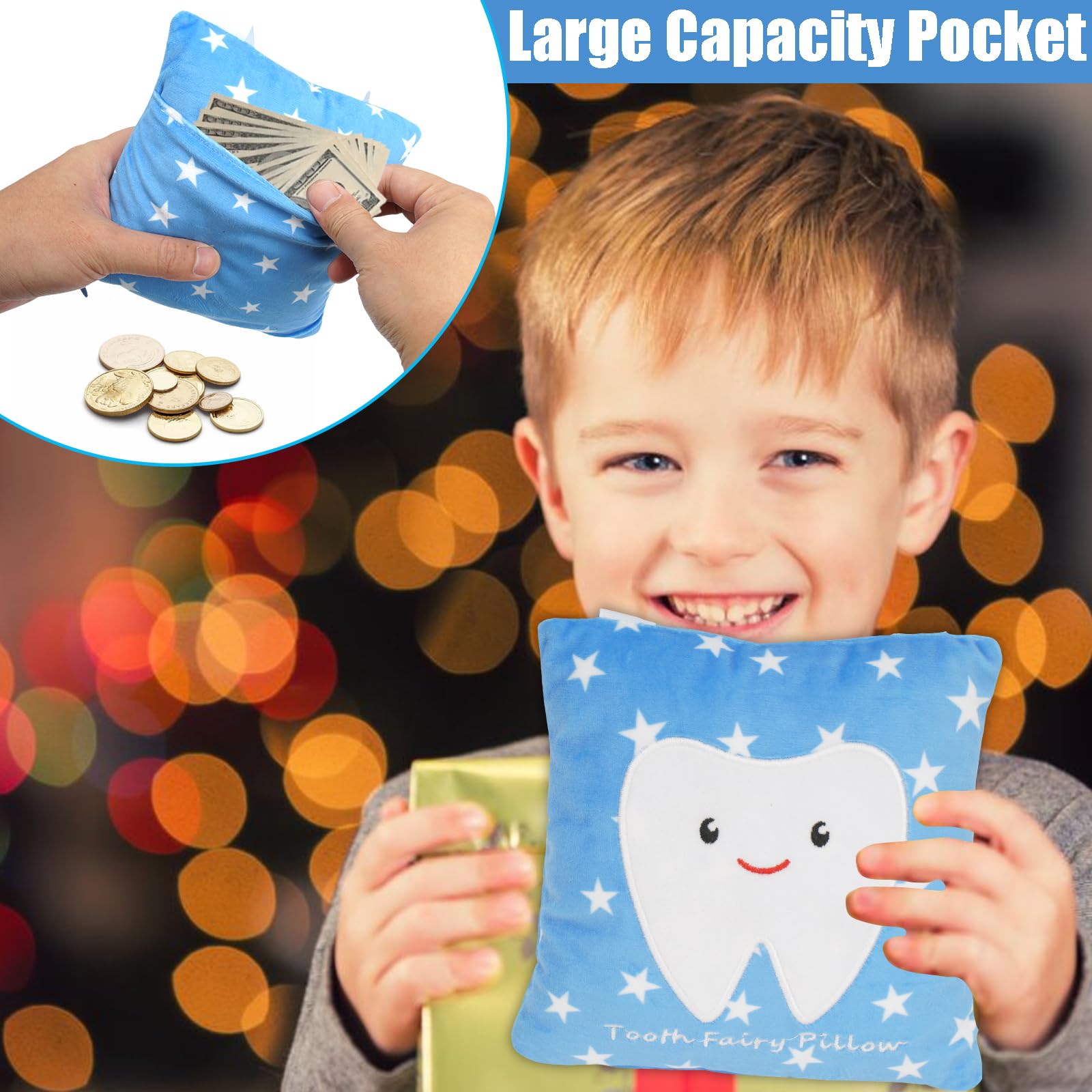 Tooth Fairy Pillow with Hidden Pocket and Hanging Strap – Felt Tooth Holder for Lost Teeth