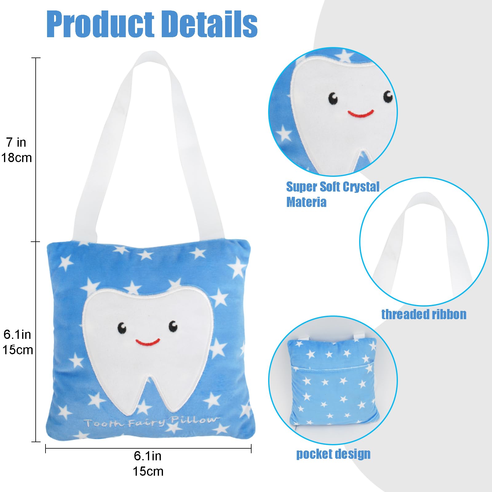 Tooth Fairy Pillow with Hidden Pocket and Hanging Strap – Felt Tooth Holder for Lost Teeth