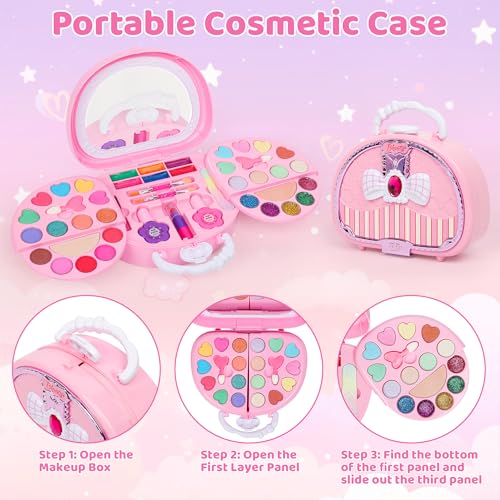 Topsolid Kids Makeup Set – Washable 19 Eye Shadows & 6 Lip Glosses with Handbag Mirror