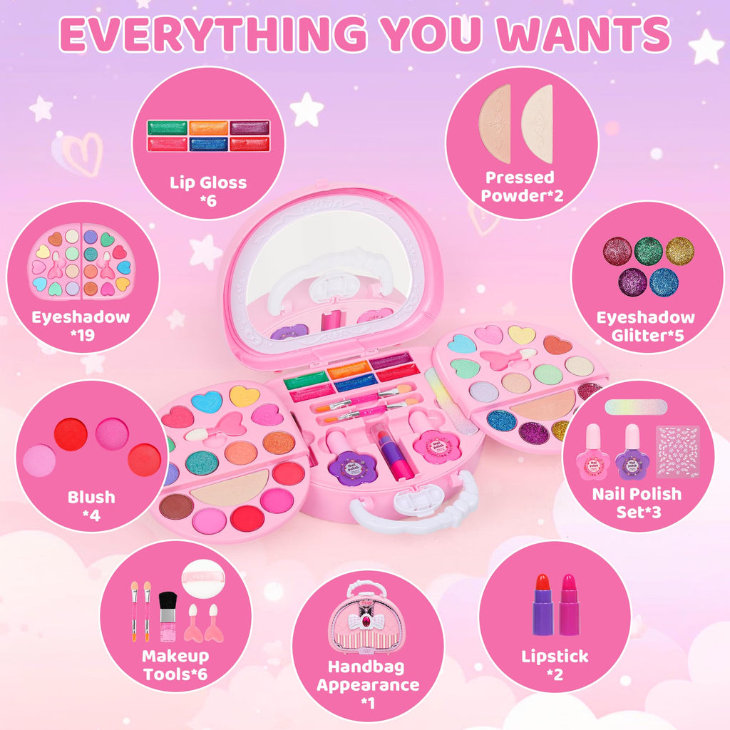 Topsolid Kids Makeup Set – Washable 19 Eye Shadows & 6 Lip Glosses with Handbag Mirror