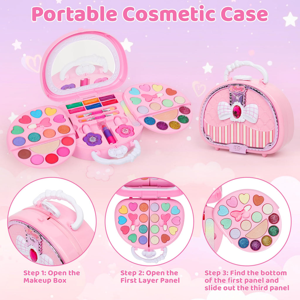 Topsolid Kids Makeup Set – Washable 19 Eye Shadows & 6 Lip Glosses with Handbag Mirror