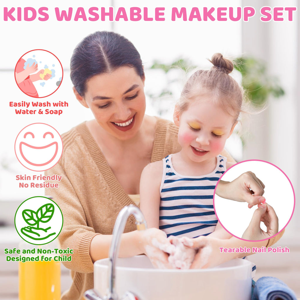 Topsolid Kids Makeup Set – Washable 19 Eye Shadows & 6 Lip Glosses with Handbag Mirror