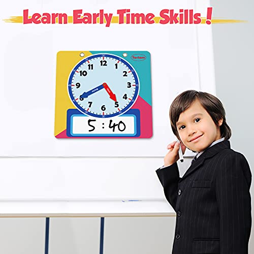 Torlam Magnetic Write & Wipe Learning Clock – 12" Rainbow Teaching Clock for Kids