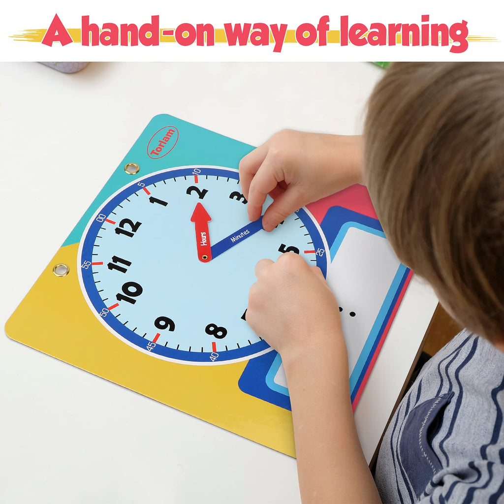 Torlam Magnetic Write & Wipe Learning Clock – 12" Rainbow Teaching Clock for Kids