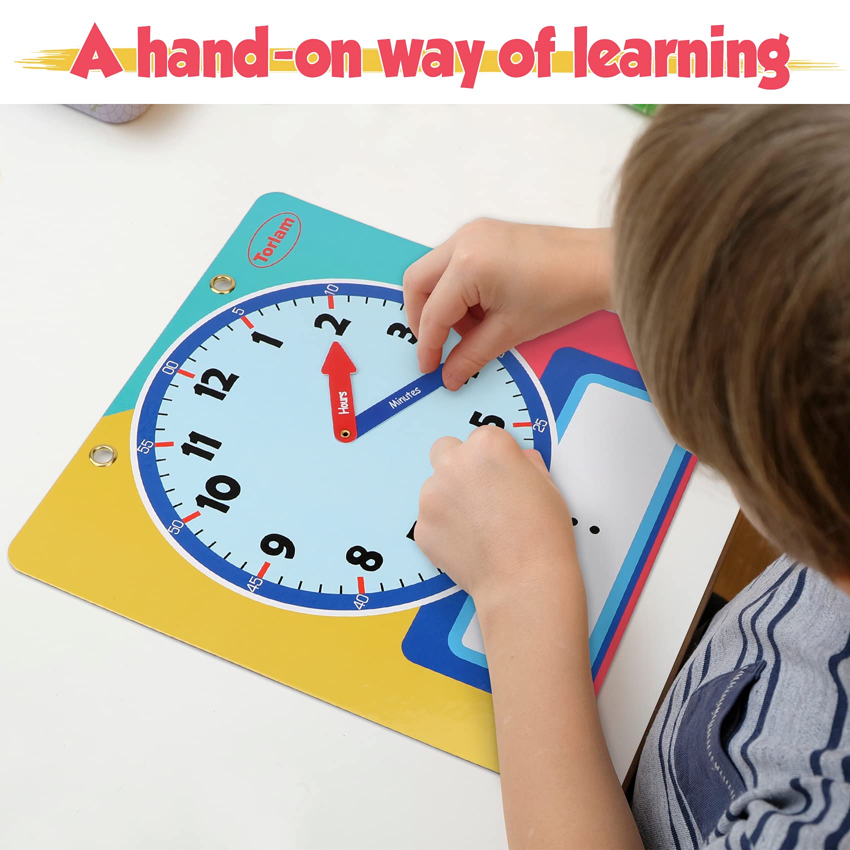 Torlam Magnetic Write & Wipe Learning Clock – 12" Rainbow Teaching Clock for Kids