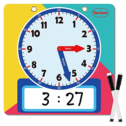 Torlam Magnetic Write & Wipe Learning Clock – 12" Rainbow Teaching Clock for Kids