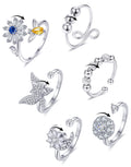 Tornito 6-Piece Fidget Spinner Ring Set - Adjustable Anxiety Rings with Cubic Zirconia in Silver & Gold Tone