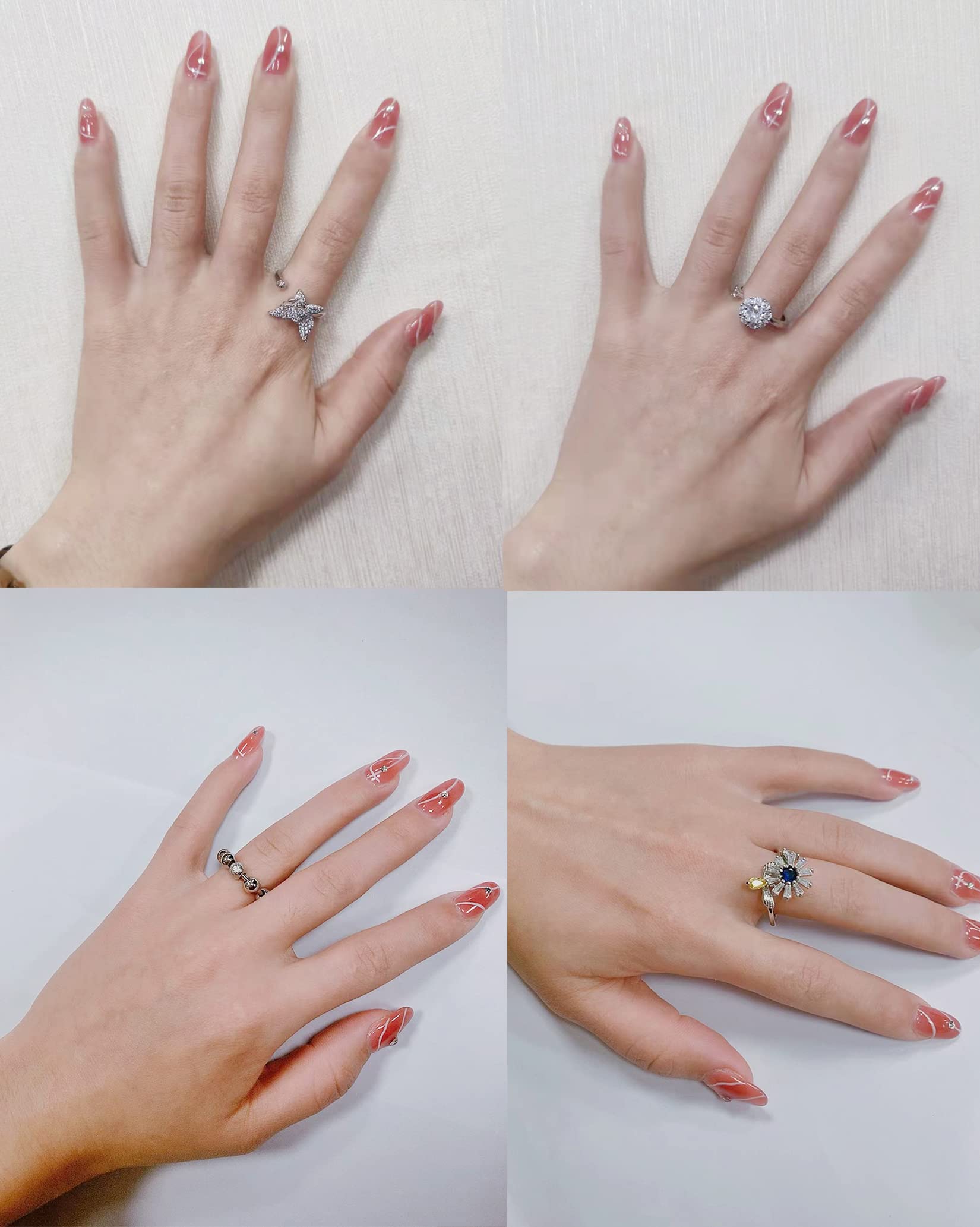 Tornito 6-Piece Fidget Spinner Ring Set - Adjustable Anxiety Rings with Cubic Zirconia in Silver & Gold Tone