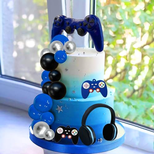 TOSPARTY 30-Piece Video Game Cake Toppers Set - Clay Headset & Controllers with Foam Balls