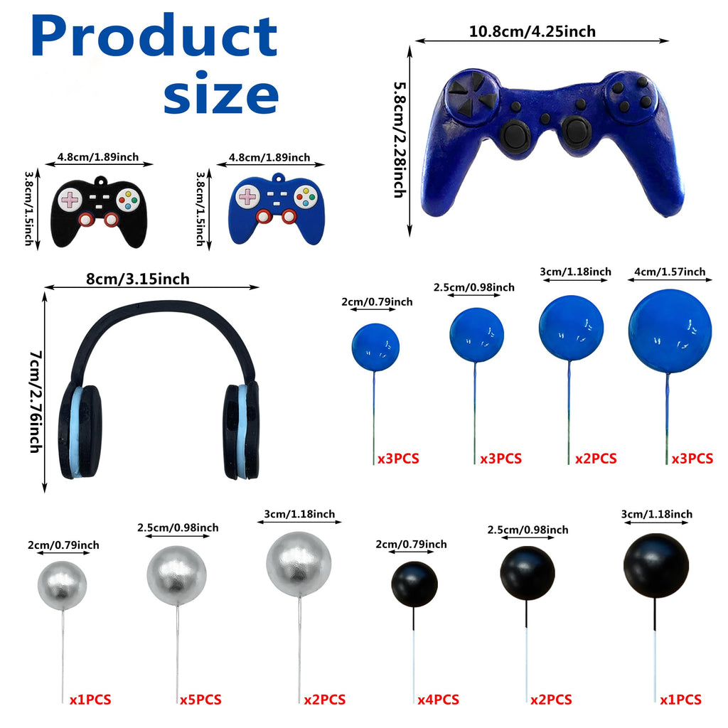 TOSPARTY 30-Piece Video Game Cake Toppers Set - Clay Headset & Controllers with Foam Balls