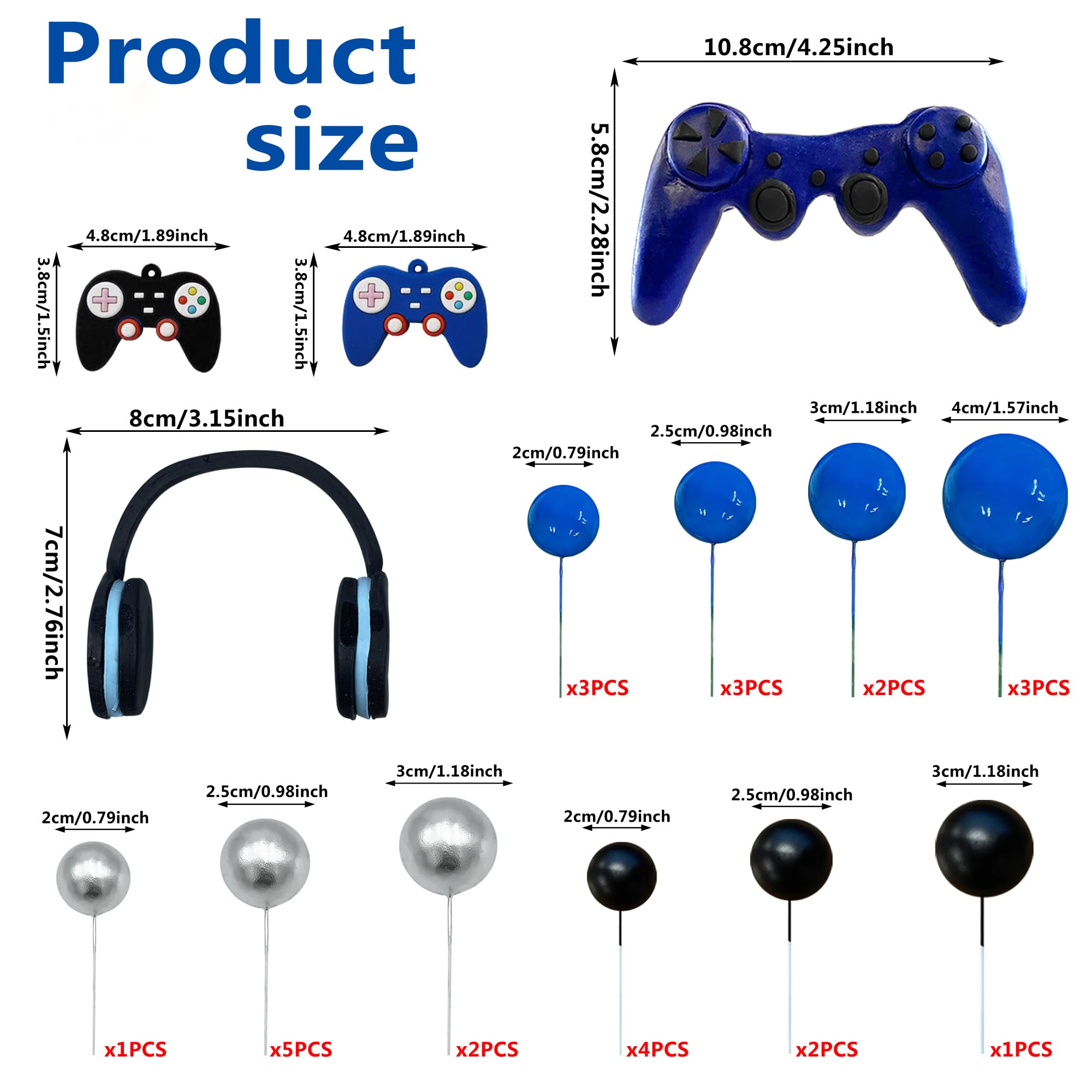TOSPARTY 30-Piece Video Game Cake Toppers Set - Clay Headset & Controllers with Foam Balls