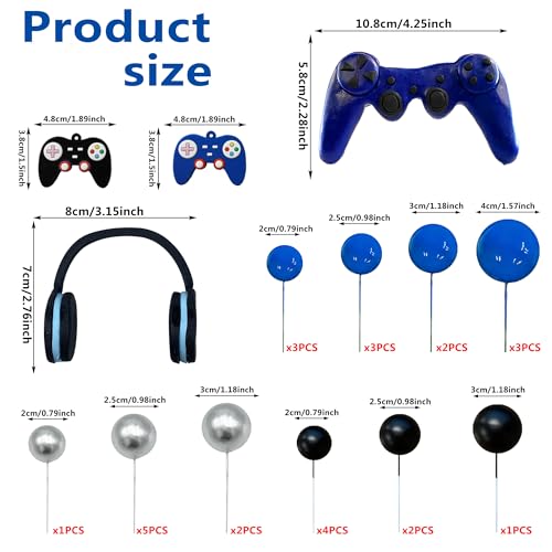TOSPARTY 30-Piece Video Game Cake Toppers Set - Clay Headset & Controllers with Foam Balls