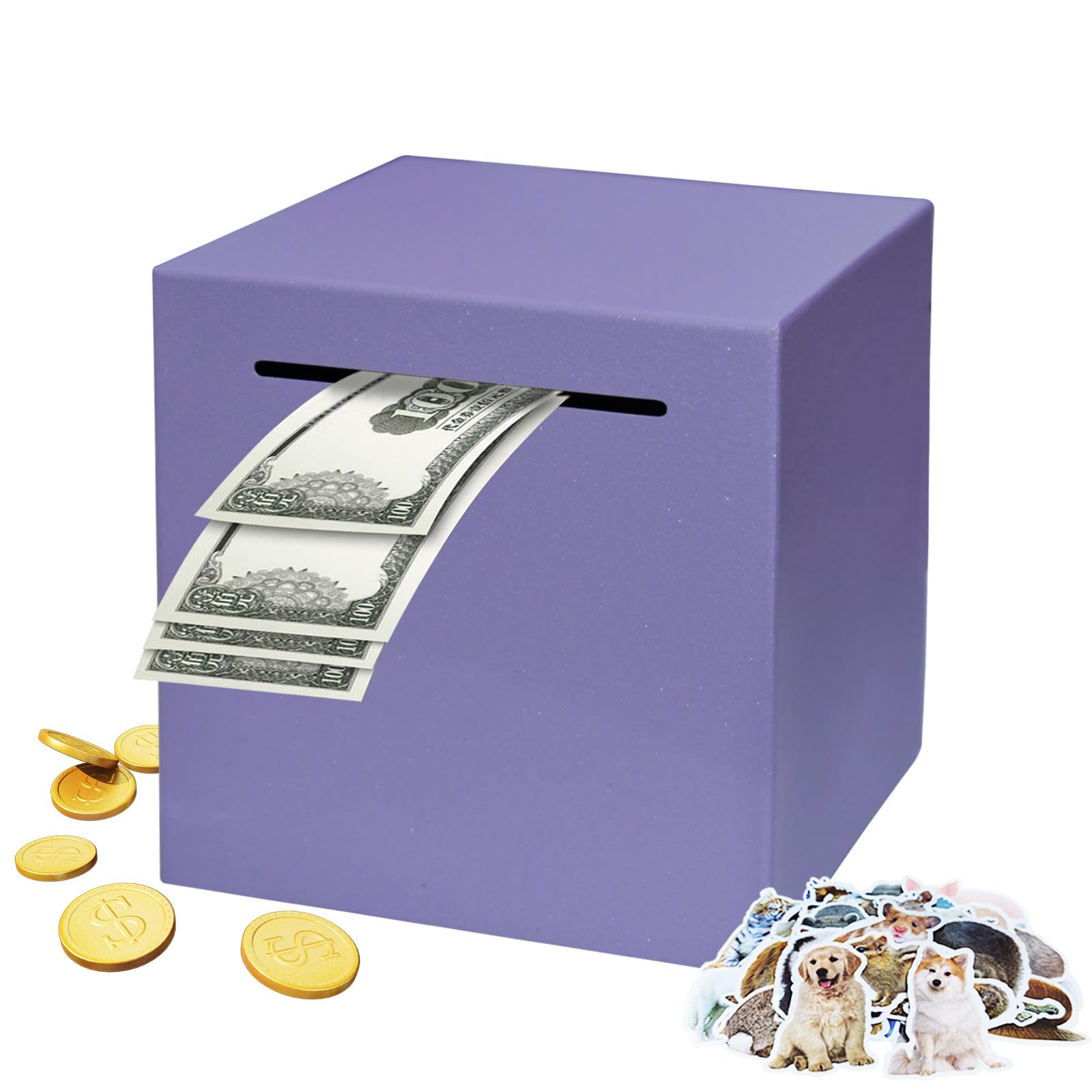 Totola Stainless Steel Piggy Bank – Indestructible 4.72-Inch Savings Box with Must-Break-to-Open Design (Purple)