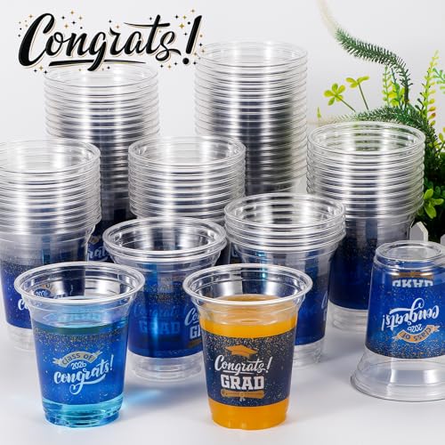 Totstio 72-Pack Graduation Cups 2026 – 14 oz Blue Plastic Disposable Cups for Class of 2026 Party Supplies Decorations