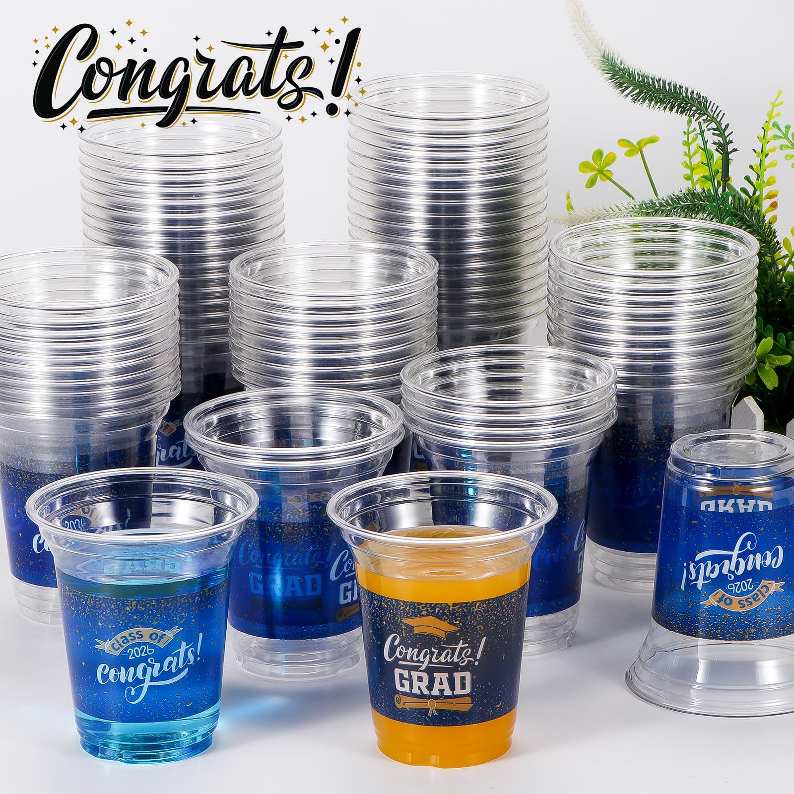 Totstio 72-Pack Graduation Cups 2026 – 14 oz Blue Plastic Disposable Cups for Class of 2026 Party Supplies Decorations