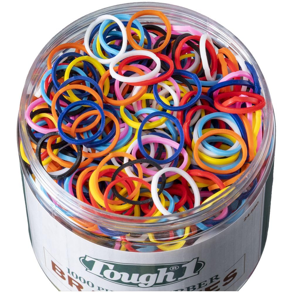 Tough 1 Braidette Rubber Bands – 1000 Rainbow Cotton Bands in Screw-Top Container