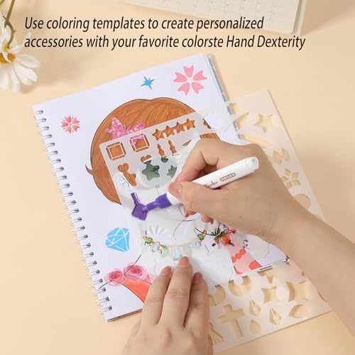 Toulideifaria Coloring Sticker Dress Up Book for Girls - 20 Pages, 4 Stickers, 6 Paper Sheets, Makeup & Hair Style Activities