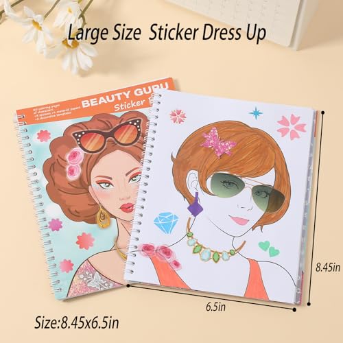 Toulideifaria Coloring Sticker Dress Up Book for Girls - 20 Pages, 4 Stickers, 6 Paper Sheets, Makeup & Hair Style Activities