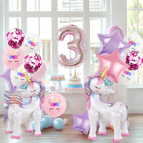 TOVIDO 16-Piece Unicorn Balloon Kit with 2 Self-Standing 3D Foil Balloons – No Helium Needed