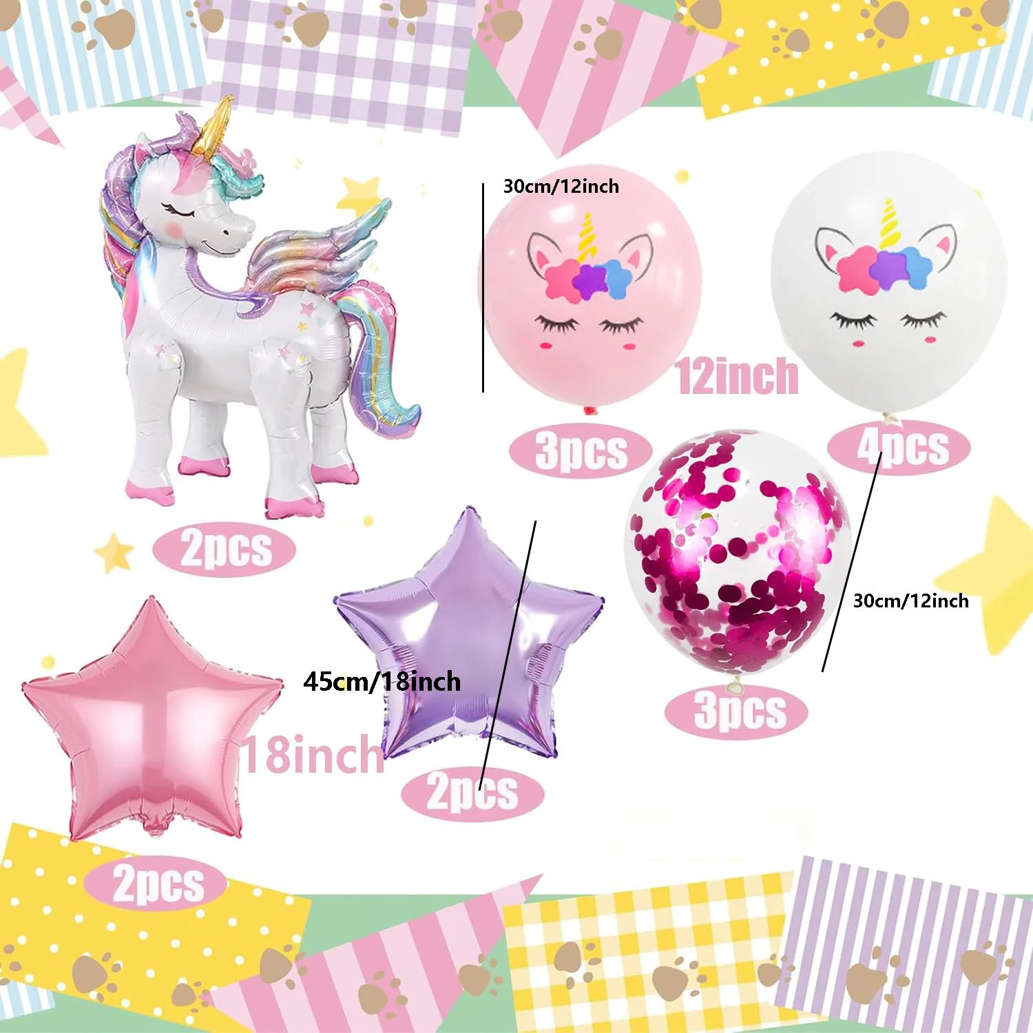 TOVIDO 16-Piece Unicorn Balloon Kit with 2 Self-Standing 3D Foil Balloons – No Helium Needed