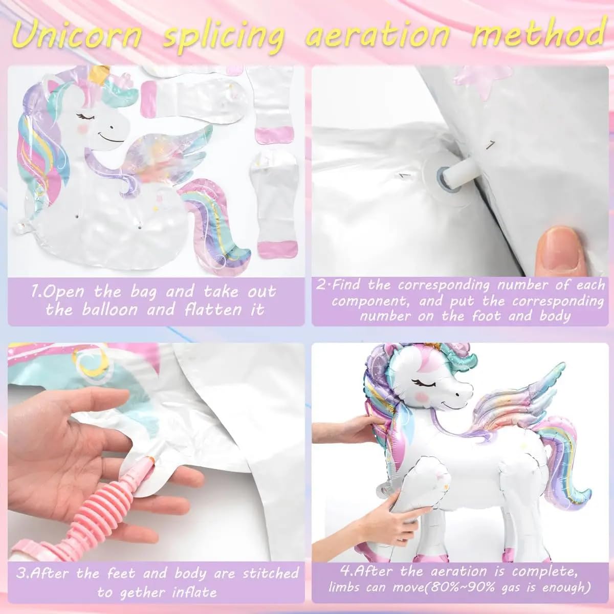 TOVIDO 16-Piece Unicorn Balloon Kit with 2 Self-Standing 3D Foil Balloons – No Helium Needed