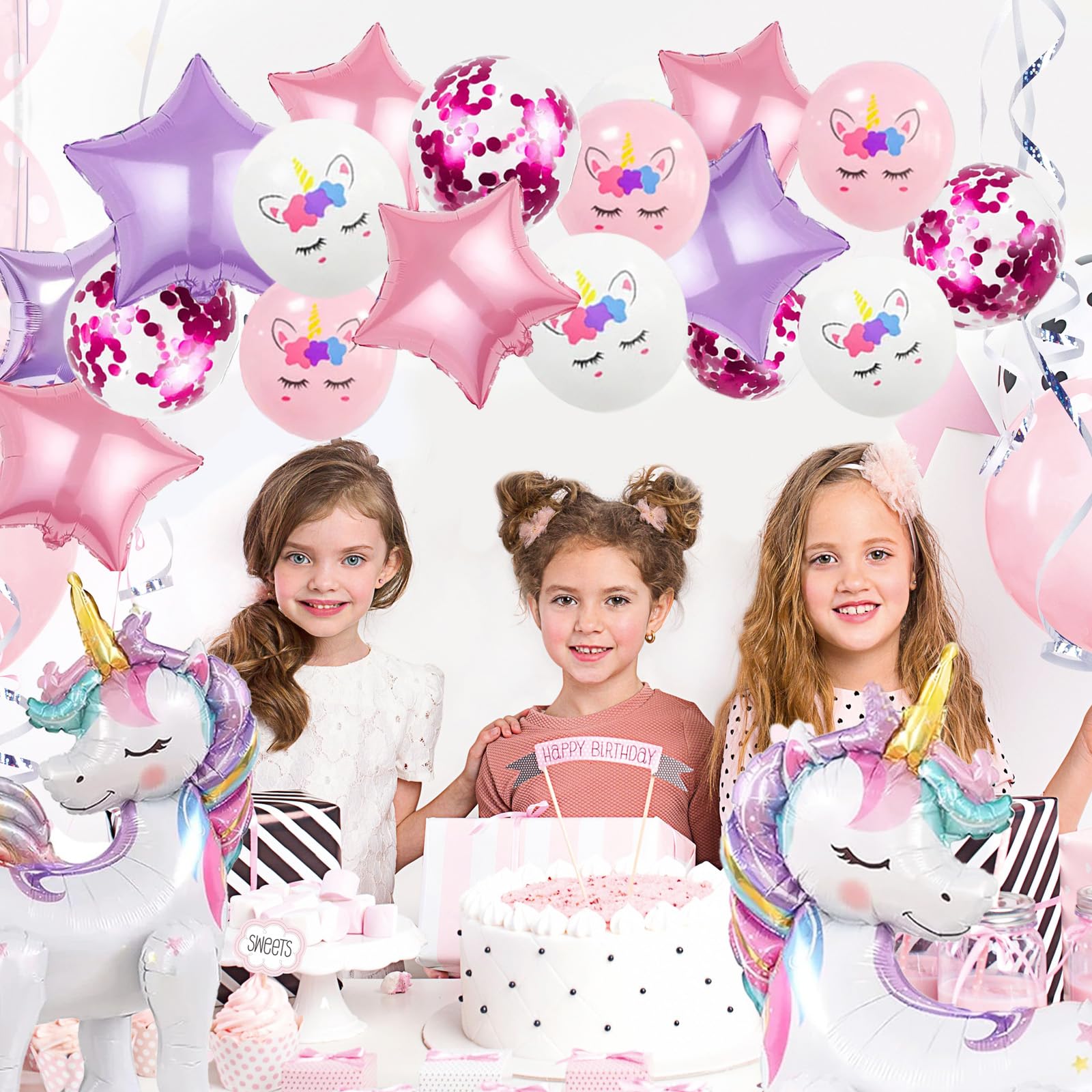 TOVIDO 16-Piece Unicorn Balloon Kit with 2 Self-Standing 3D Foil Balloons – No Helium Needed
