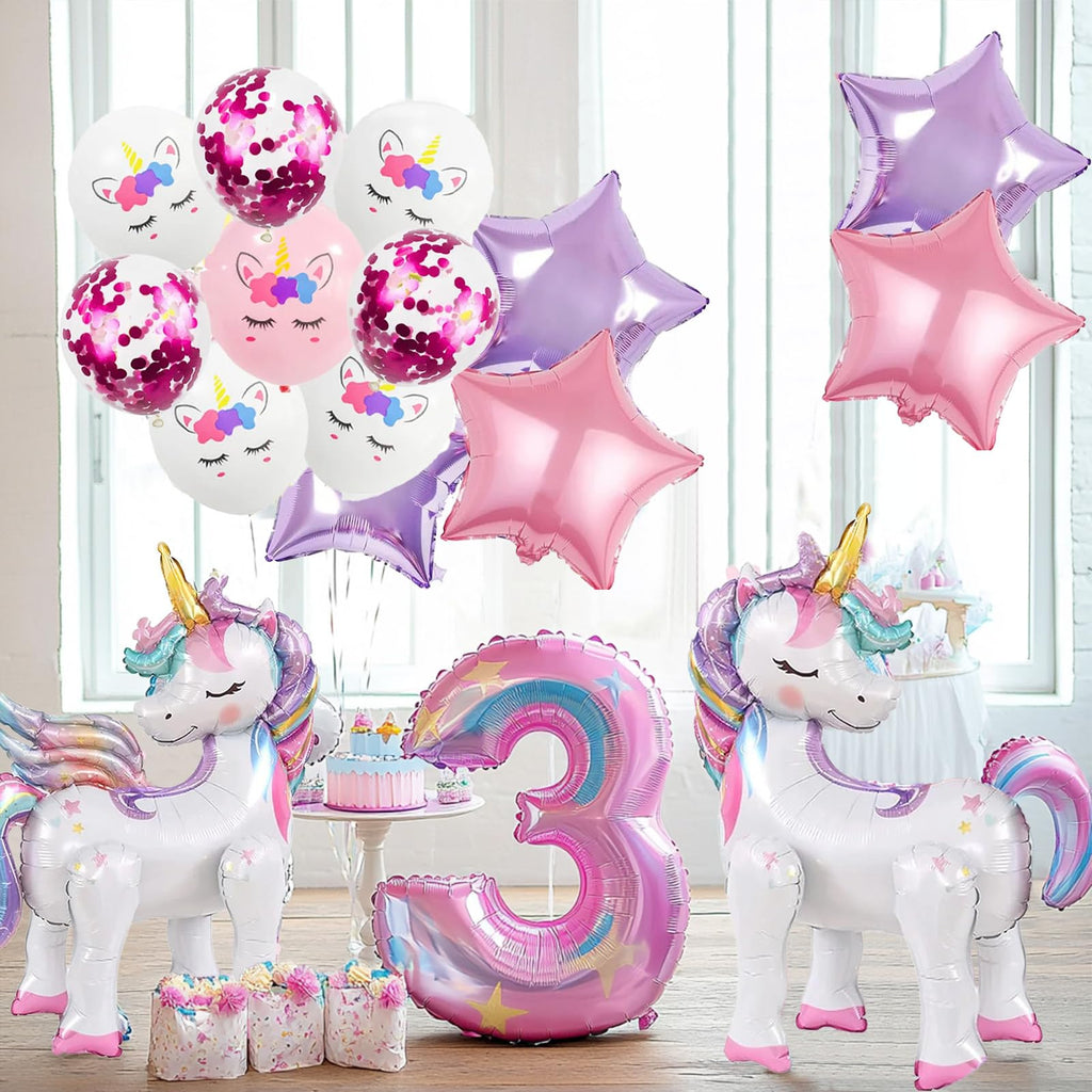 TOVIDO 16-Piece Unicorn Balloon Kit with 2 Self-Standing 3D Foil Balloons – No Helium Needed