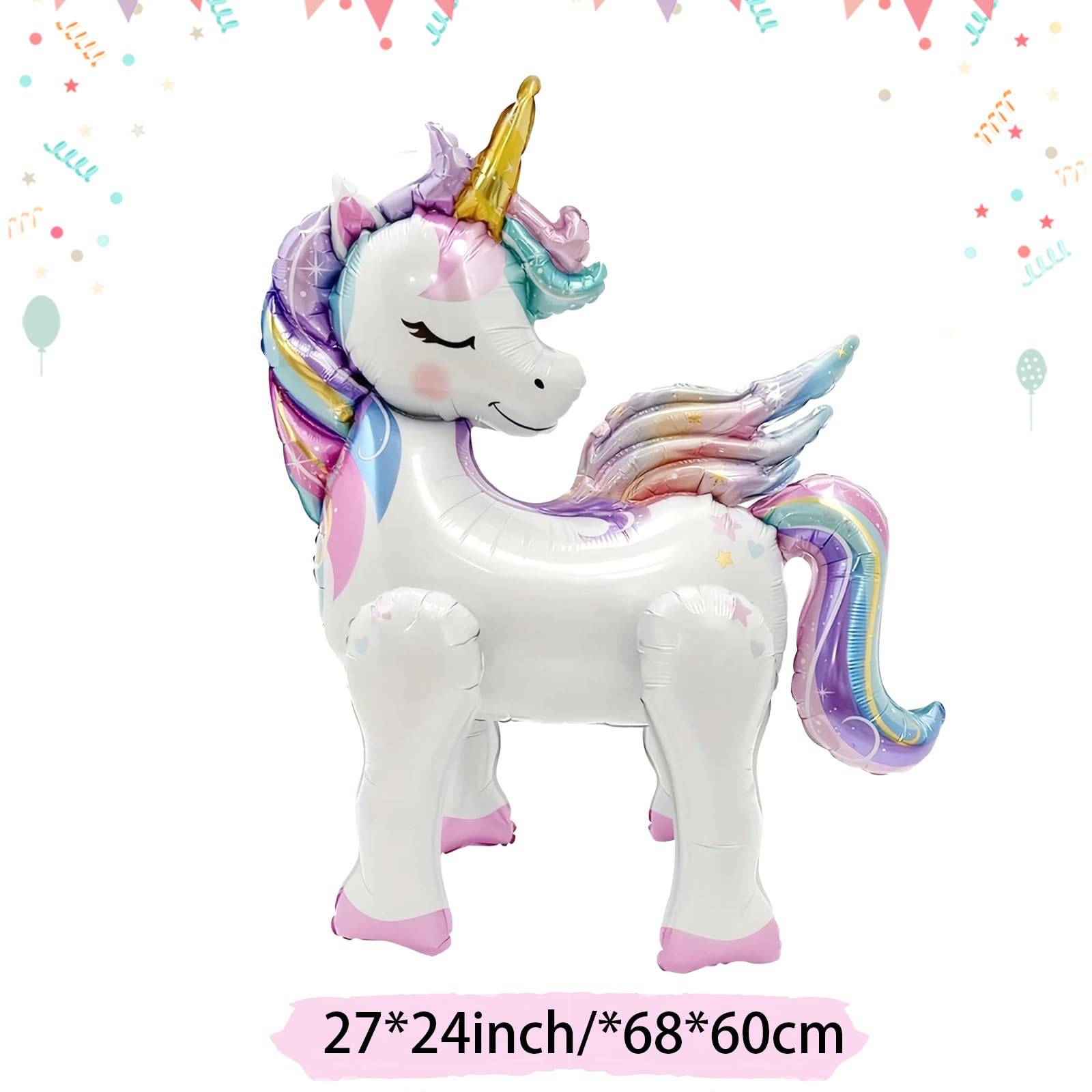 TOVIDO 16-Piece Unicorn Balloon Kit with 2 Self-Standing 3D Foil Balloons – No Helium Needed