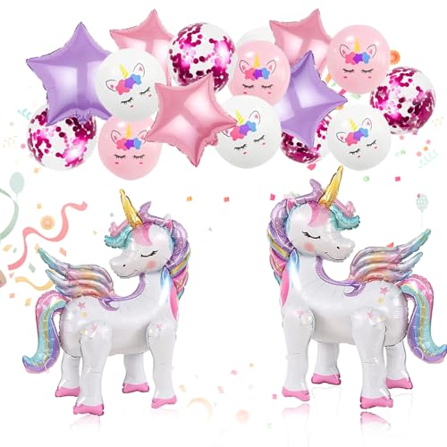 TOVIDO 16-Piece Unicorn Balloon Kit with 2 Self-Standing 3D Foil Balloons – No Helium Needed