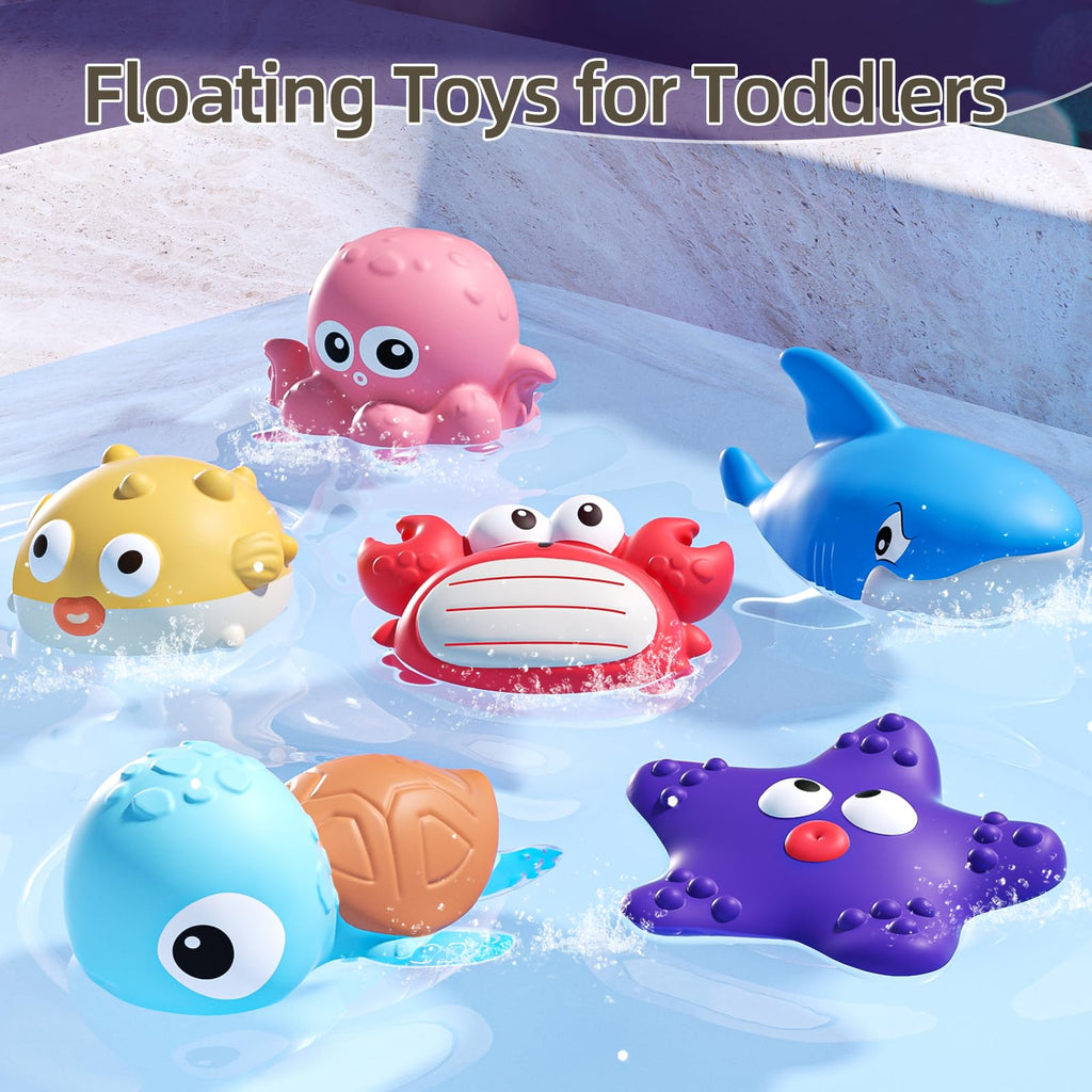 Tovol Zerky No Hole Baby Bath Toys - 6 Pack Marine Animal Bathtub Toys for Toddlers 6+ Months