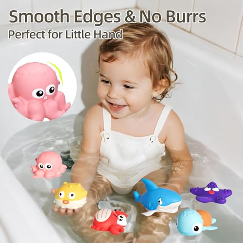 Tovol Zerky No Hole Baby Bath Toys - 6 Pack Marine Animal Bathtub Toys for Toddlers 6+ Months