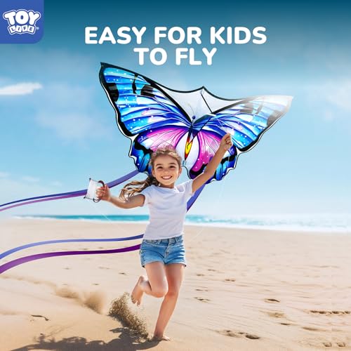 TOY Life 48.4-Inch Giant Butterfly Kite – Easy to Fly for Kids & Adults with 328ft String, Beach Toy Outdoor Fun