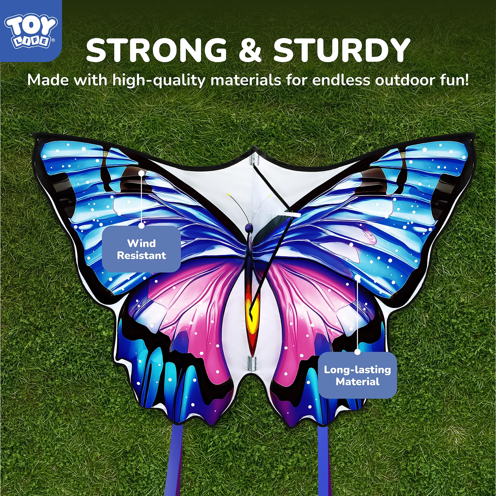 TOY Life 48.4-Inch Giant Butterfly Kite – Easy to Fly for Kids & Adults with 328ft String, Beach Toy Outdoor Fun