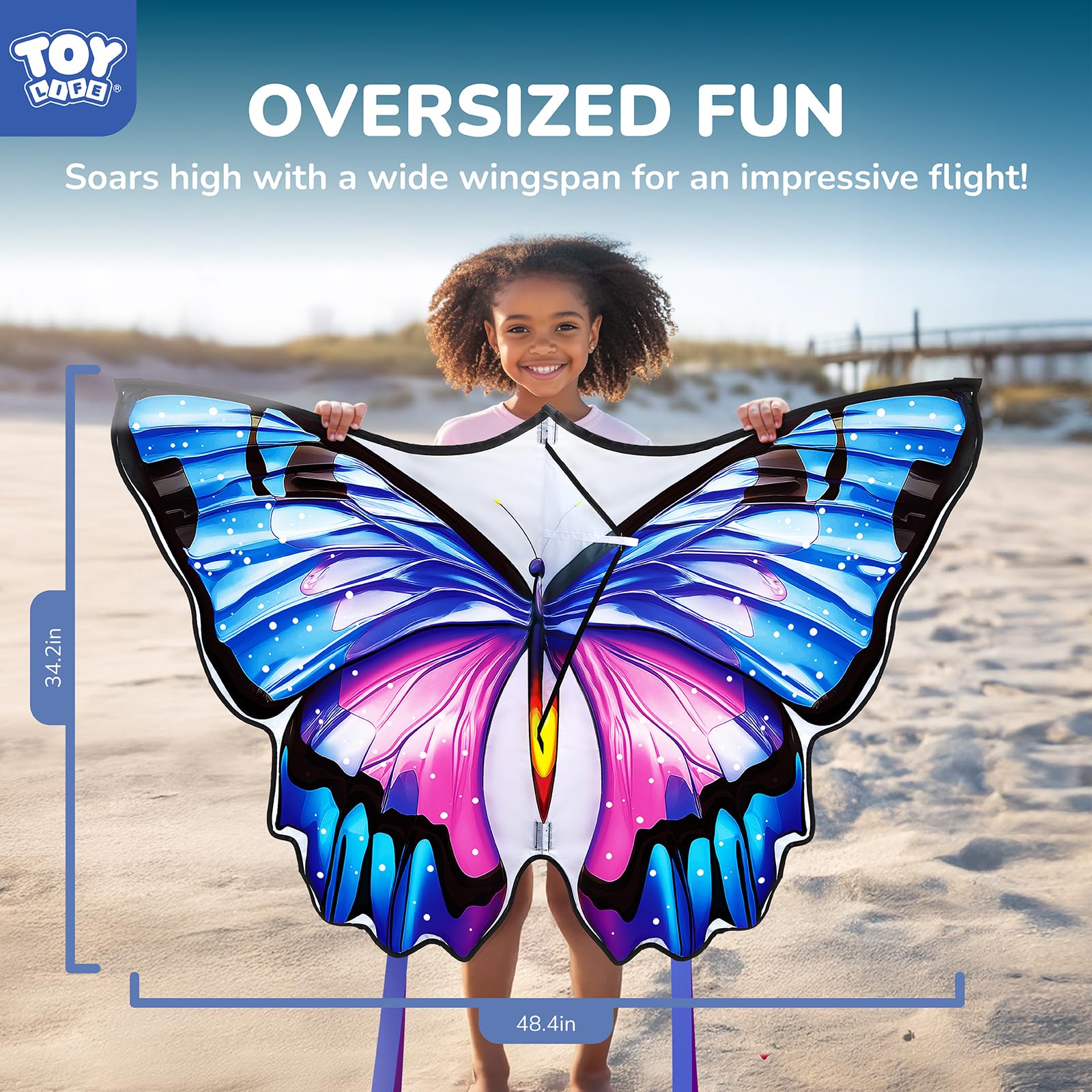 TOY Life 48.4-Inch Giant Butterfly Kite – Easy to Fly for Kids & Adults with 328ft String, Beach Toy Outdoor Fun