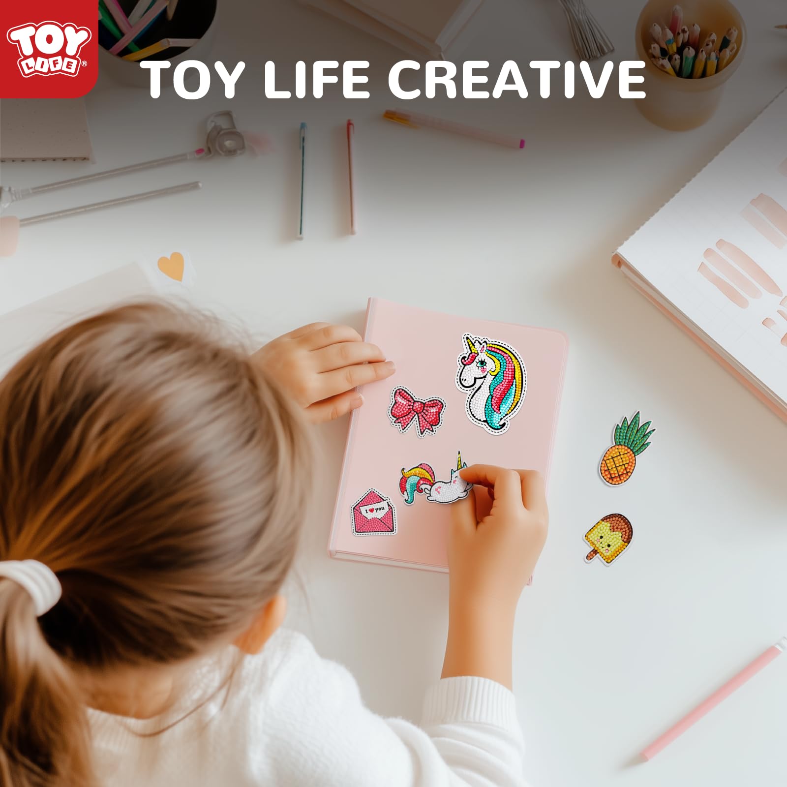 TOY Life Diamond Painting Stickers for Kids – 26 Pack Unicorn Gem Art Crafts for Girls Ages 3-12