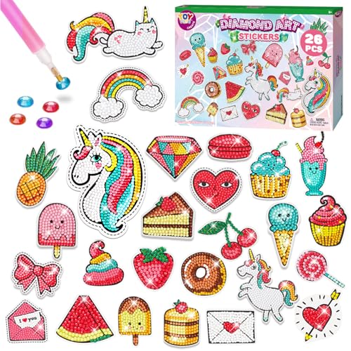 TOY Life Diamond Painting Stickers for Kids – 26 Pack Unicorn Gem Art Crafts for Girls Ages 3-12