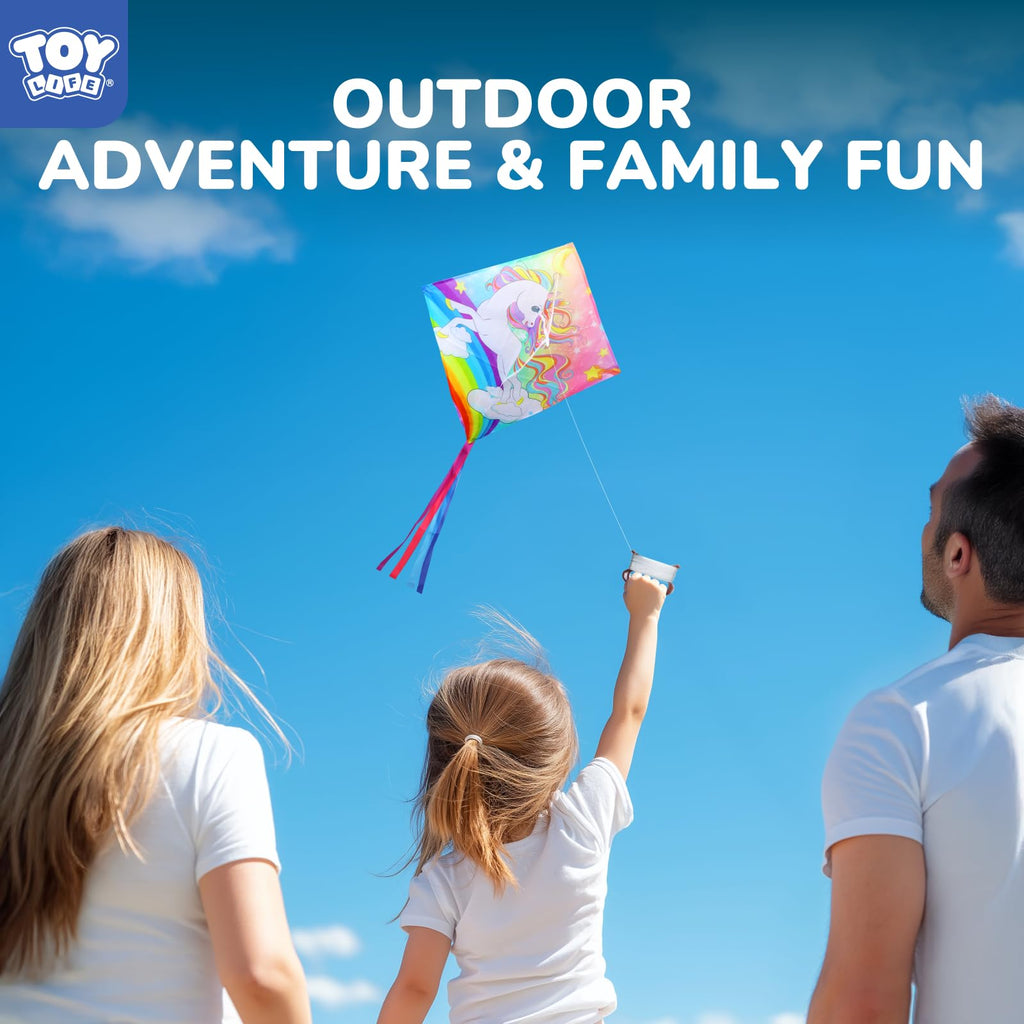 TOY Life Rainbow Unicorn Kite for Kids - Easy to Fly Large Nylon Kite with 50M String - Outdoor Toy for Ages 4-12