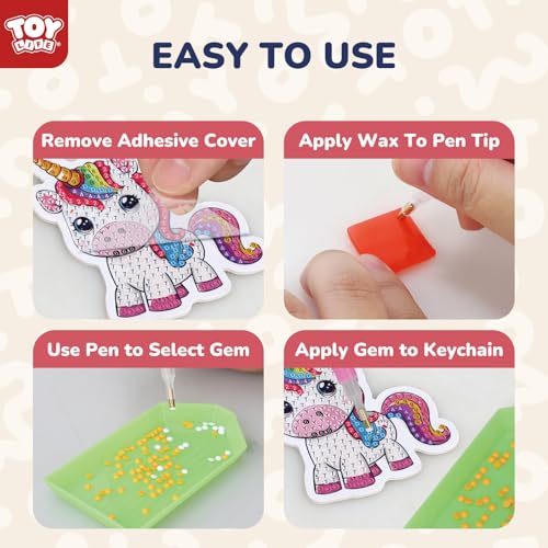 TOY Life Unicorn Diamond Art Kits for Kids - 9 Keychain Gems Craft Set for Ages 4-12