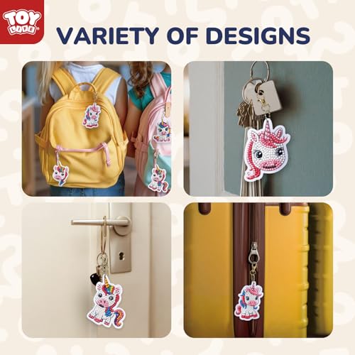 TOY Life Unicorn Diamond Art Kits for Kids - 9 Keychain Gems Craft Set for Ages 4-12