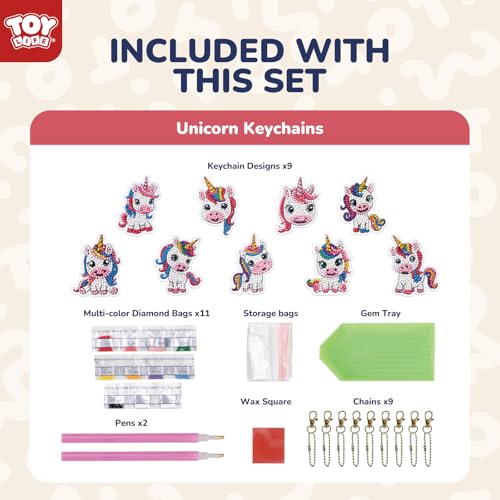 TOY Life Unicorn Diamond Art Kits for Kids - 9 Keychain Gems Craft Set for Ages 4-12