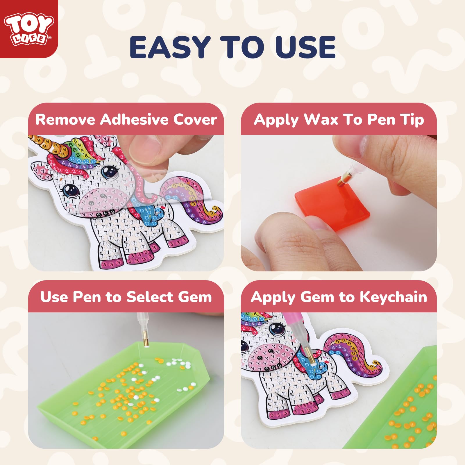 TOY Life Unicorn Diamond Art Kits for Kids - 9 Keychain Gems Craft Set for Ages 4-12