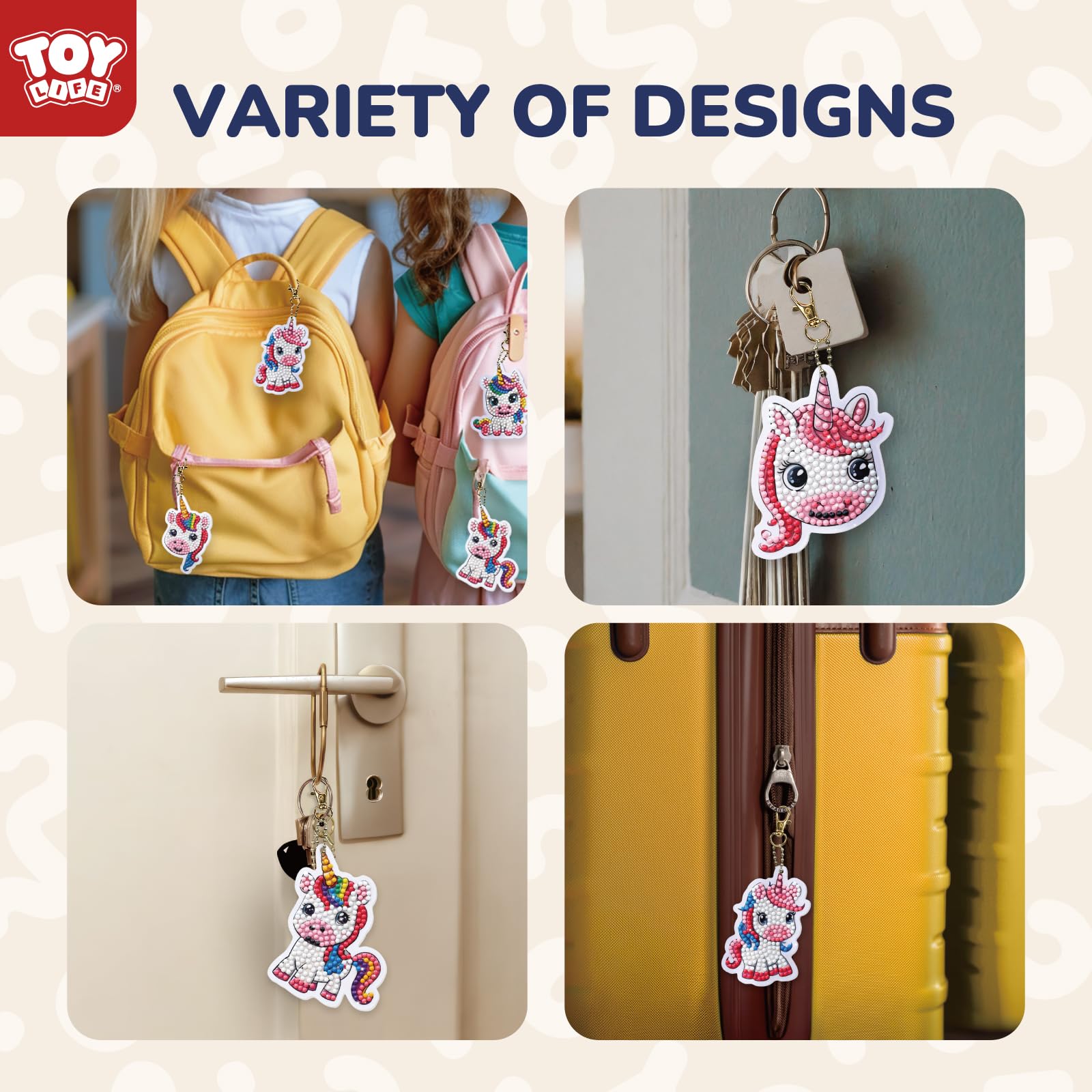 TOY Life Unicorn Diamond Art Kits for Kids - 9 Keychain Gems Craft Set for Ages 4-12